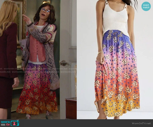Farm Rio for Anthropologie Vibrance Maxi Skirt worn by Susan Banks (Stacy Haiduk) on Days of our Lives
