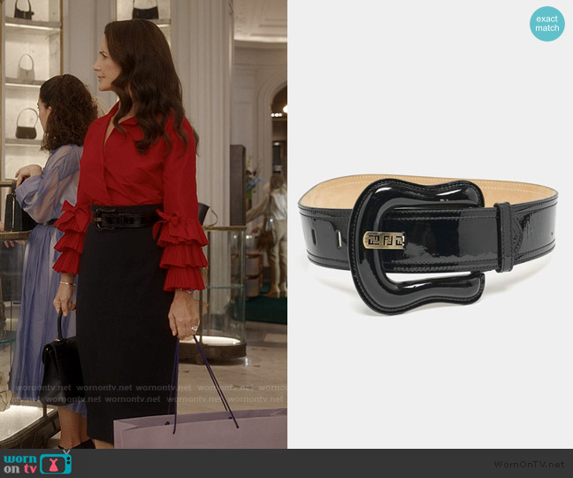 Fendi Fendi Black Patent Leather B Buckle Waist Belt worn by Charlotte York (Kristin Davis) on And Just Like That
