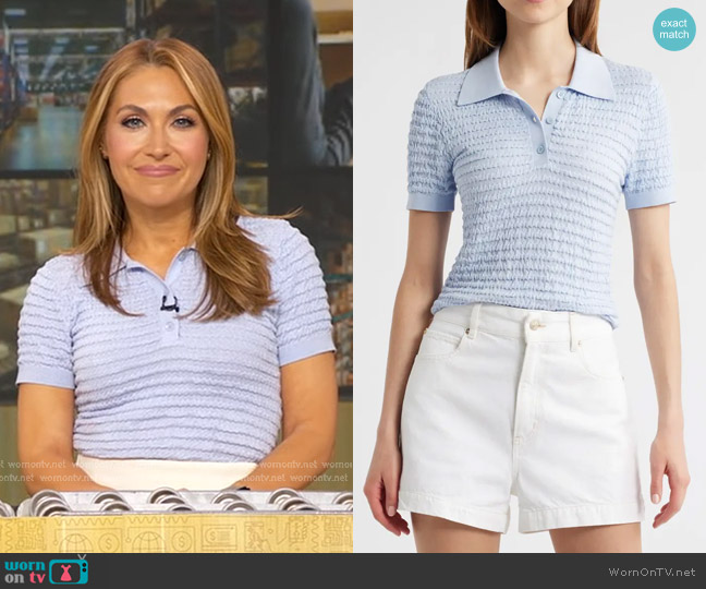 Frame The Smock Silk & Cotton Polo Sweater in Light Chambray worn by Lori Bergamotto on Good Morning America