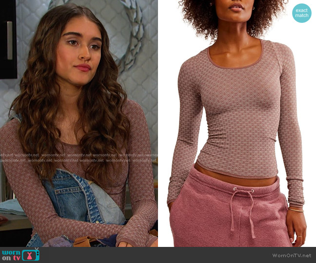 Free People Love Letter Long Sleeve in Shaved Chocolate worn by Arianna Horton (Marissa Reyes) on Days of our Lives