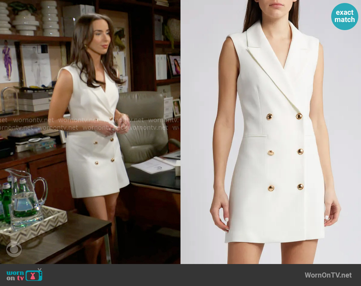 French Connection Whisper Sleeveless Blazer Minidress in Summer White worn by Ivy Forrester (Ashleigh Brewer) on The Bold and the Beautiful