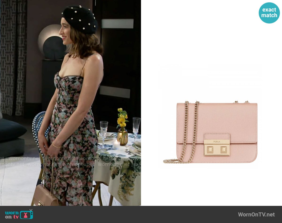 Furla Bella Mini Crossbody in Moonstone worn by Ashley Morgan (Jen Jacob) on Beyond the Gates