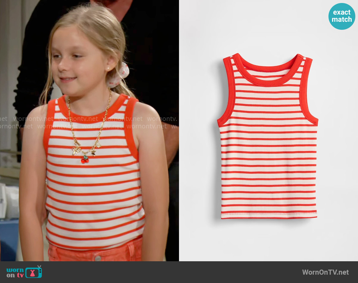 GAP Rib Tank Top in Red Stripes worn by Kelly Spencer (Sophia Paras McKinlay) on The Bold and the Beautiful