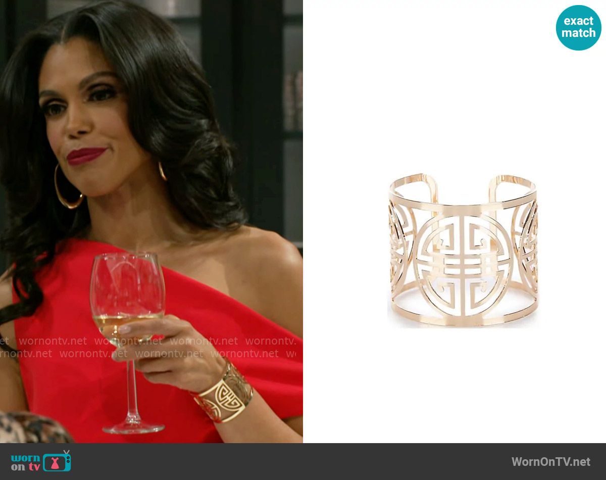 Gemma Layne Geometric Cut Out Cuff Bracelet worn by Dani Dupree (Karla Mosley) on Beyond the Gates