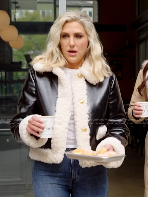 Gina’s black contrast shearling jacket on The Real Housewives of Orange County