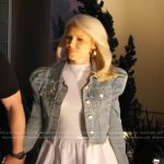 Gretchen’s white mini dress and denim jacket on The Real Housewives of Orange County