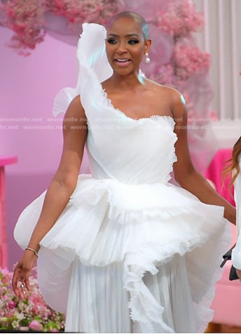 Guerdy’s white pleated strapless dress on The Real Housewives of Miami