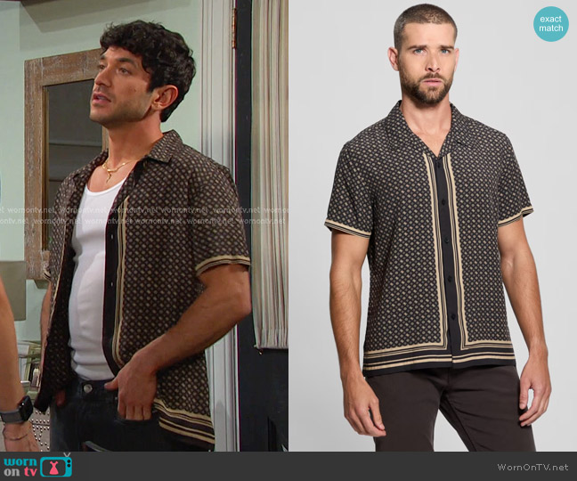 Guess Wayco Sateen Peony Shirt in Black worn by Javi Hernandez (Al Calderon) on Days of our Lives