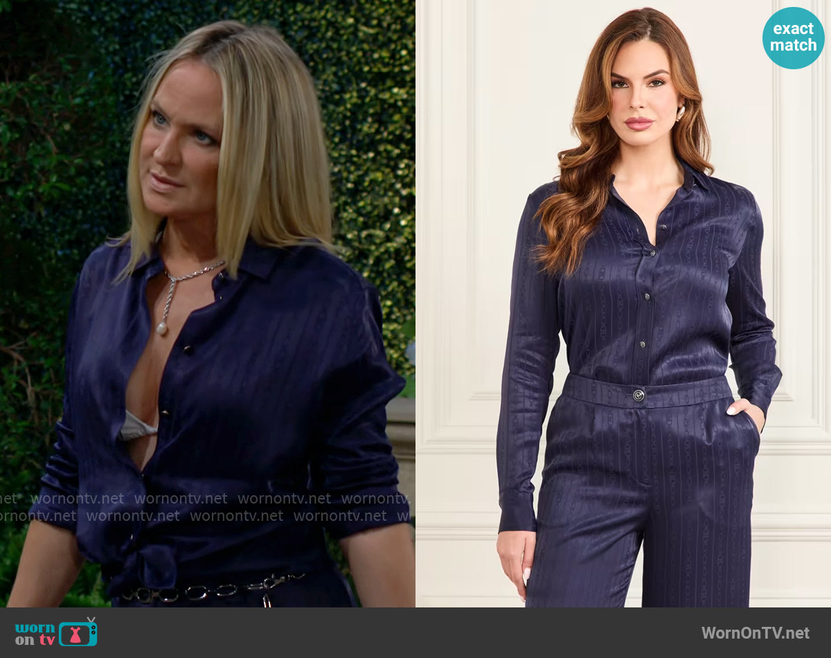 Guess Eco Melissa Monogram Shirt worn by Sharon Newman (Sharon Case) on The Young and the Restless