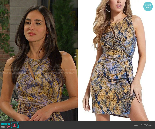 Guess Flynn Dress in Octane Snake Print Blue worn by Gabi Hernandez (Cherie Jimenez) on Days of our Lives