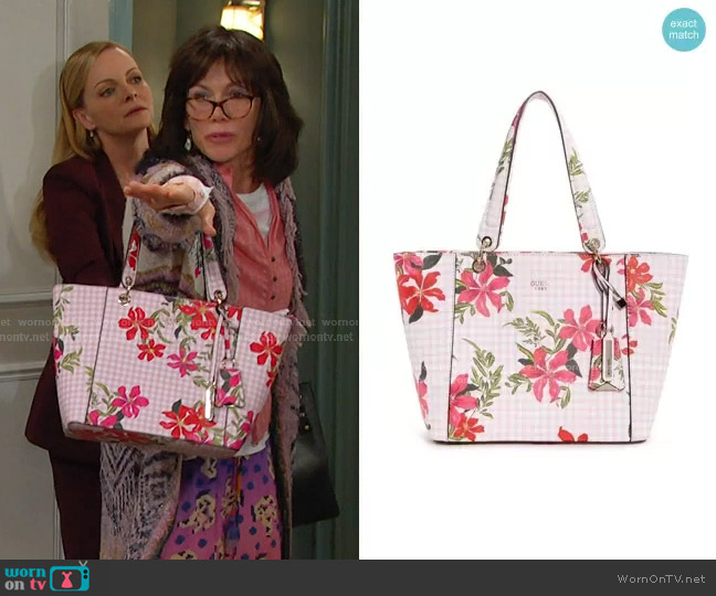 Guess Kamryn Gingham Floral Tote worn by Susan Banks (Stacy Haiduk) on Days of our Lives
