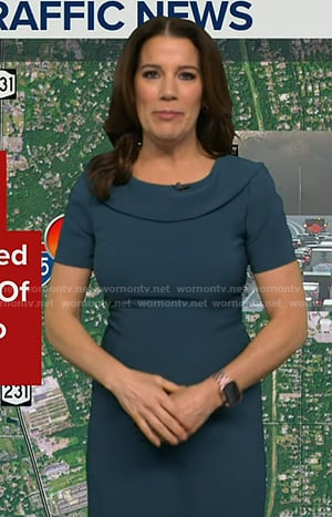 Heather’s teal folded neck dress on Good Morning America