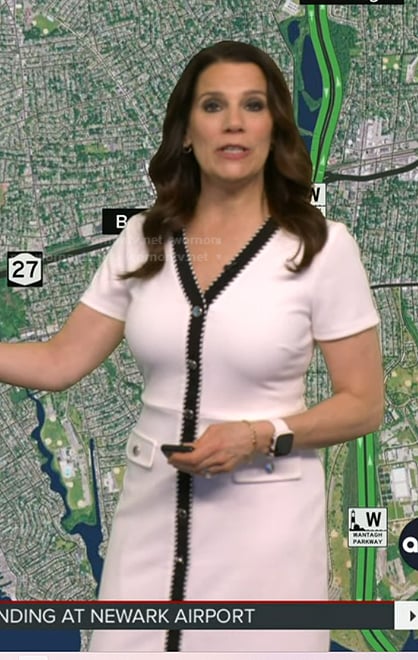 Heather’s white contrast trim v-neck dress on Good Morning America