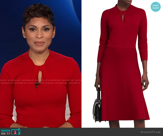 Hobbs Effie Knitted Dress in True Red worn by Jericka Duncan on CBS Evening News