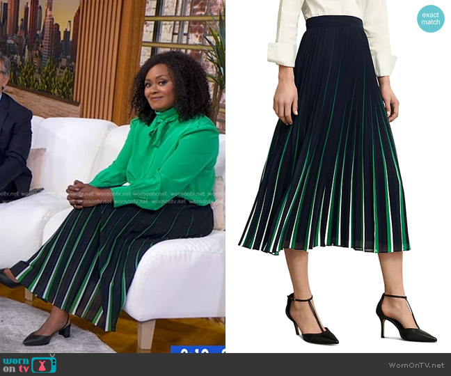 Hobbs Vida Skirt in Navy Green worn by Ericka Sóuter on Good Morning America