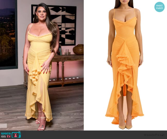 House of CB Gabbi Ruffle Mesh High-Low Cocktail Dress worn by Brittany Cartwright on The Valley