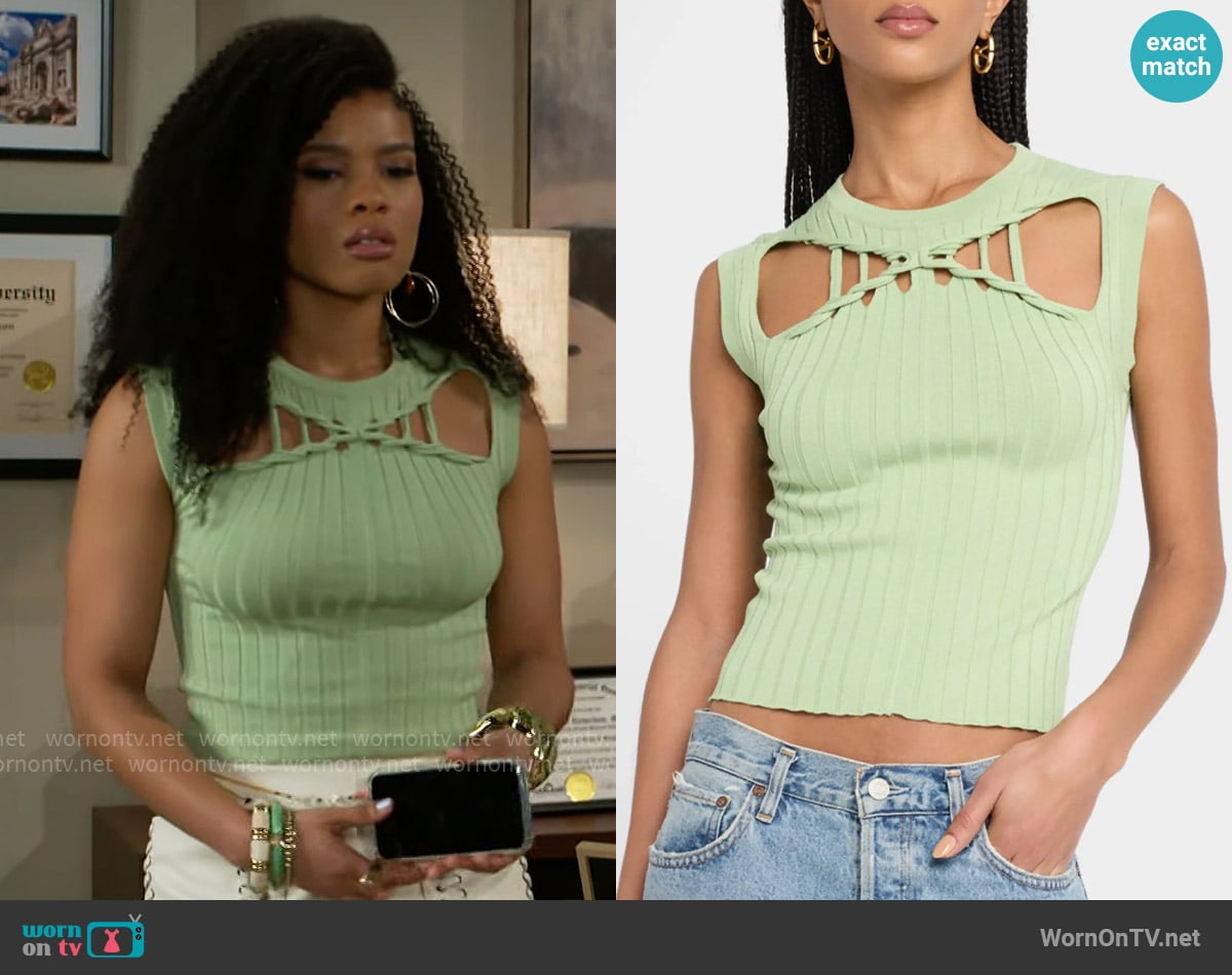 IRO Kayan Cut-Out Sleeveless Knit Top worn by Eva Thomas (Ambyr Michelle) on Beyond the Gates