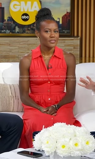 Janai’s red sleeveless shirtdress on Good Morning America