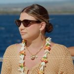 Janet’s beige crochet knit dress on The Valley