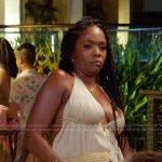 Jasmine’s beige crop top and pants on The Valley