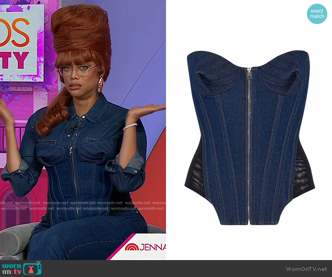 Jean Paul Gaultier Mesh-trimmed Denim Bustier Top worn by Tyra Banks on Today