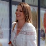 Julia’s white lace inset maxi dress on The Real Housewives of Miami