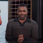 Justin’s contrast knit polo sweater on E! News