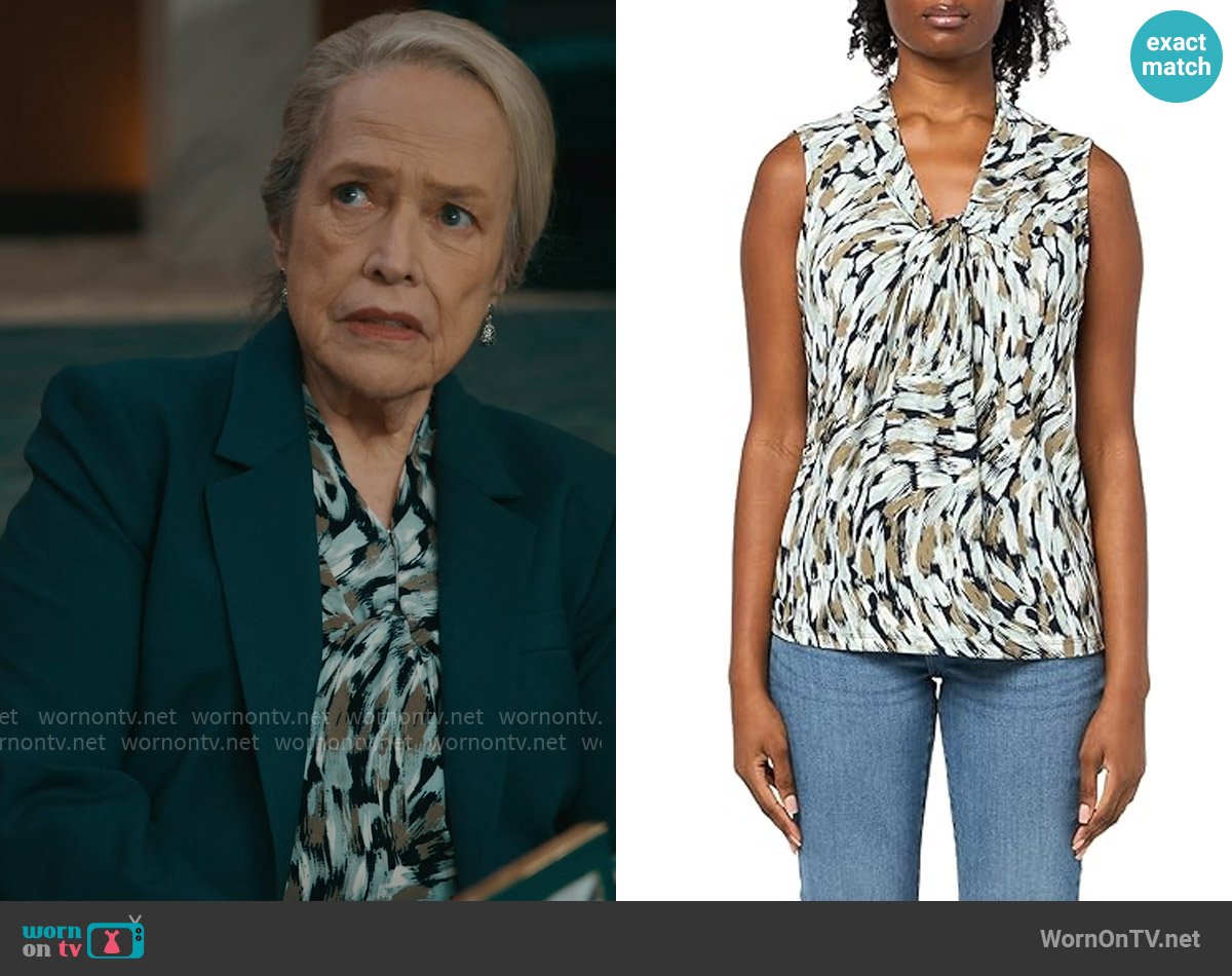Kasper Knot Blouse in Sea Glass worn by Madeline Matlock (Kathy Bates) on Matlock