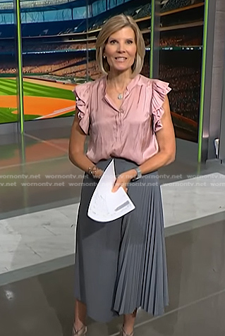 Kate’s pink ruffle top and grey skirt on NBC News Daily