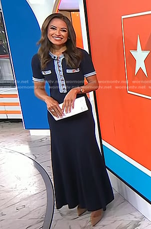 Kaylee’s navy denim trim maxi dress on Today