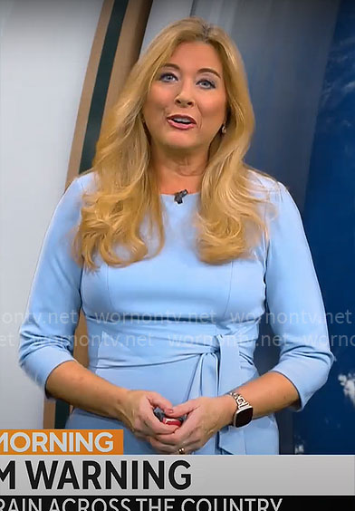 Kelly Cass’s light blue tie-waist dress on CBS Mornings