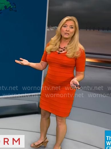 Kelly Cass’s orange bandage dress on CBS Mornings