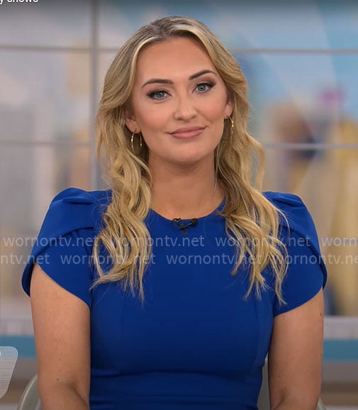 Kelly O’Grady’s blue short sleeve sheath dress on CBS Mornings