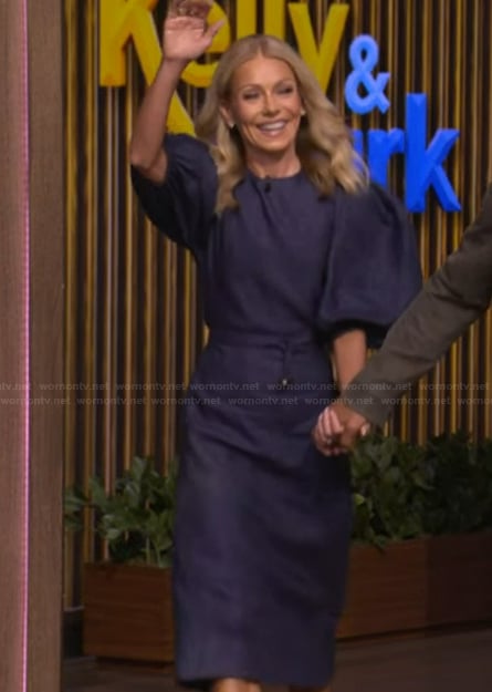 Kelly’s blue balloon sleeve dress on Live with Kelly and Ryan