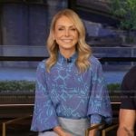 Kelly’s blue floral print blouse on Live with Kelly and Mark