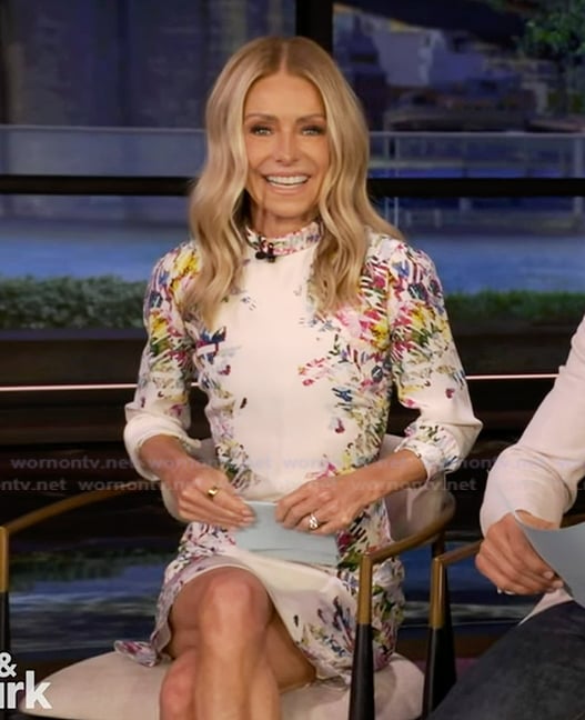 Kelly’s white floral print dress on Live with Kelly and Mark