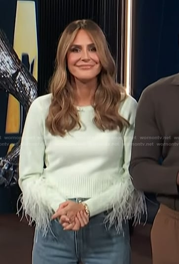 Keltie’s mint green feather trim sweater on E! News