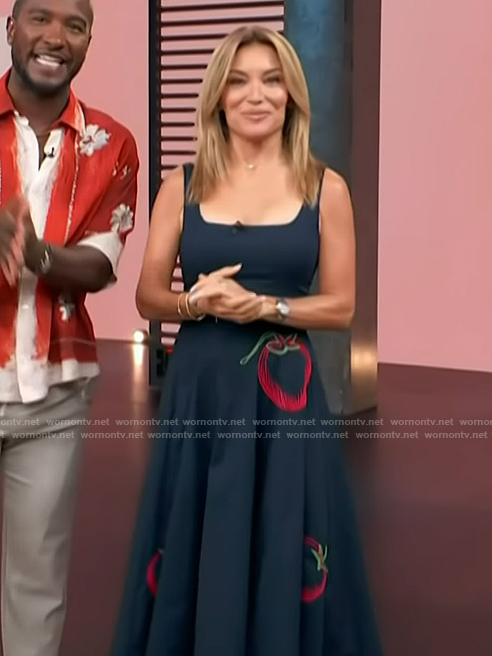 Kit’s blue floral embroidered square neck dress on Access Hollywood