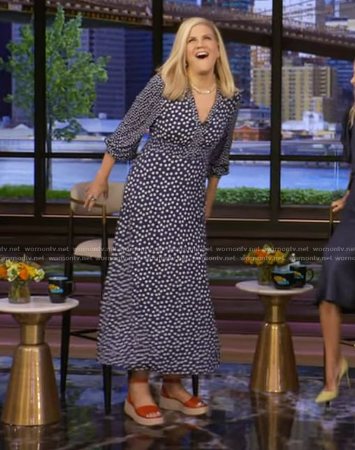 Kristen Johnston’s blue polka dot print dress on Live with Kelly and Mark