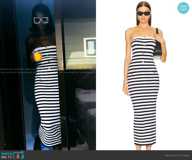 L'Academie by Marianna Addison Striped Dress in Navy & White worn by Kiki Barth (Kiki Barth) on The Real Housewives of Miami