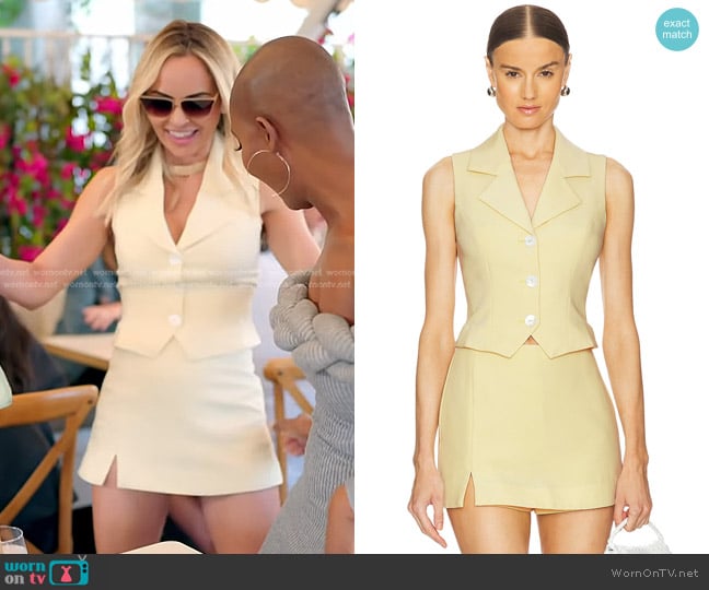 L'Academie By Marianna Carinne Vest Top in Lemon worn by Nicole Martin (Nicole Martin) on The Real Housewives of Miami