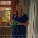 Leanne’s navy pajamas with white trims on Leanne