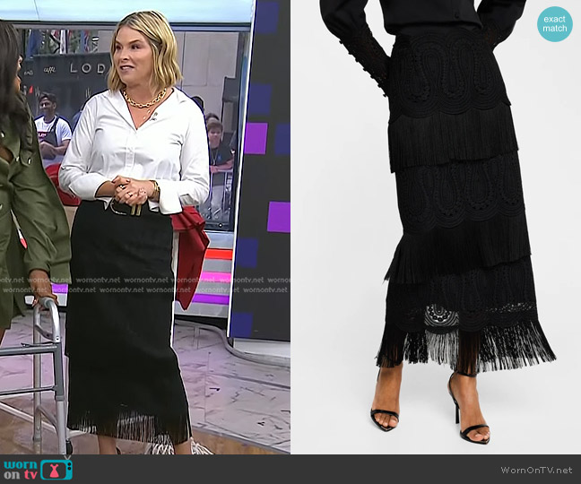 Lela Rose Embroidered Fringe Pencil Skirt worn by Jenna Bush Hager on Today