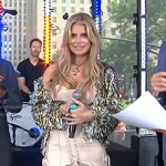 Jessica Simpson’s beige feather trim corset dress on Today