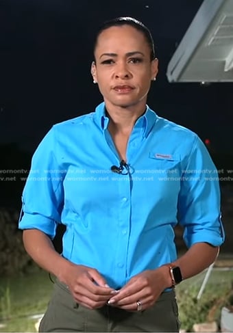 Linsey’s blue roll up sleeve shirt on Good Morning America