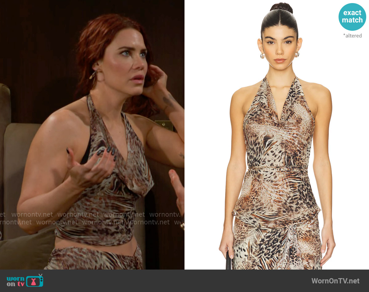 Lioness Banks Halter Top in Chocolate Animal worn by Sally Spectra (Courtney Hope) on The Young and the Restless