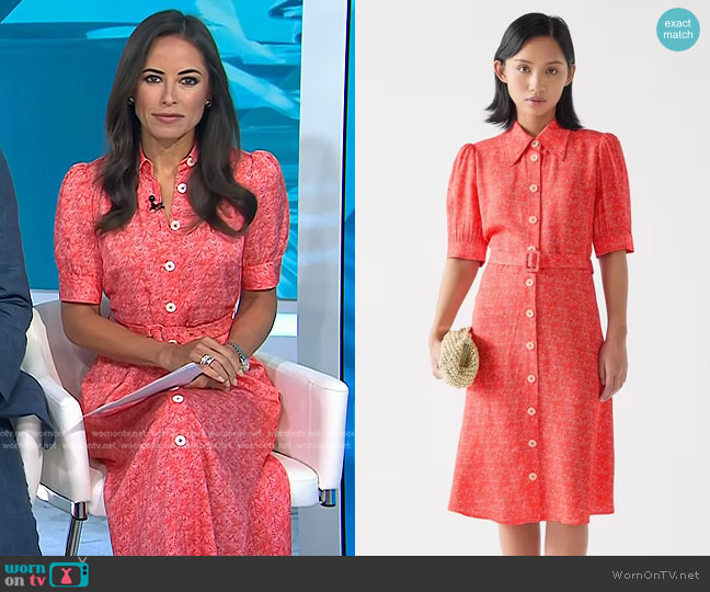LK Bennett Valerie Petite Soft Pink & Red Swirl Print Shirt Dress worn by Kaylee Hartung on Today
