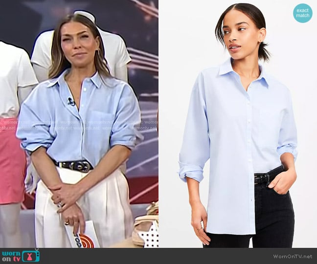 Loft End On End Everyday Oversized Pocket Shirt in Pale Lavender Luster worn by Melissa Garcia on Today