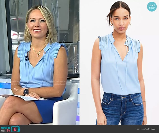 Loft Pleated Tie Neck Top in Cape Blue worn by Dylan Dreyer on Today