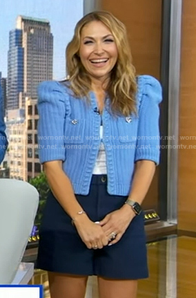 Lori’s blue puff short sleeve cardigan on Good Morning America